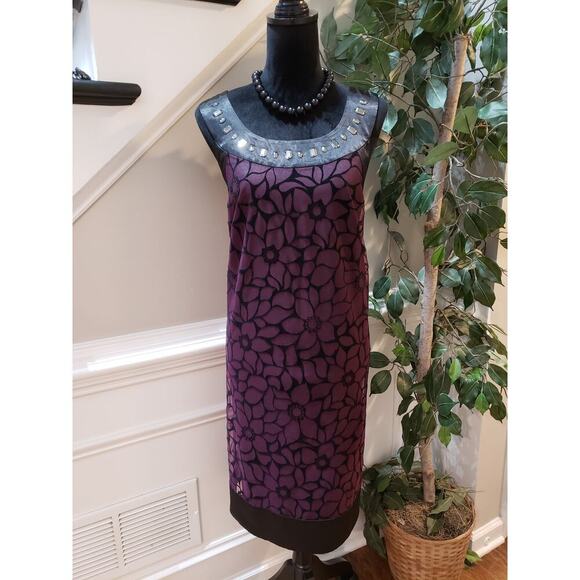 Signature by Robbie Bee Sheath Dress Women's 18W Black & Purple Floral Beaded - Picture 2 of 13